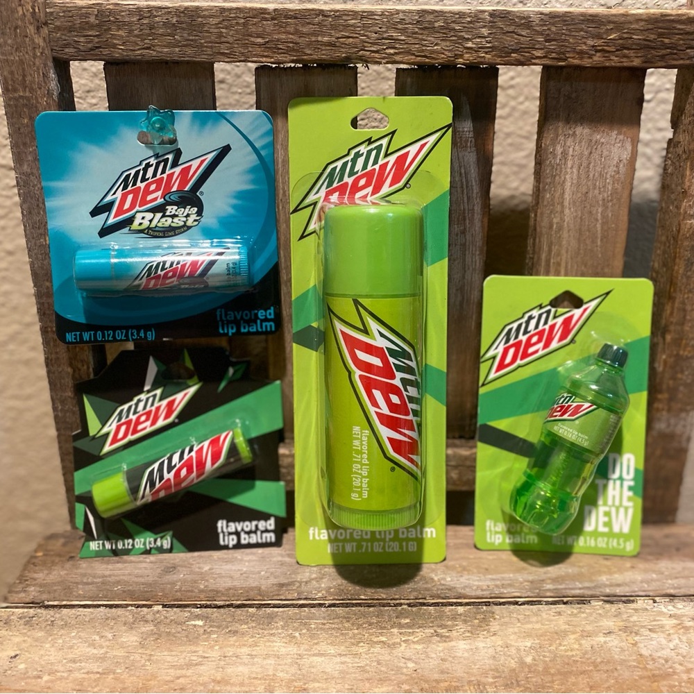 Mountain Dew Lip Balm Set of 4, 1 Humongous, 2 Regular 1 Mini Sized Lip Balm Set